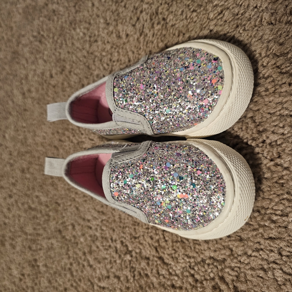 Cat & Jack Toddler Silver Pink Sneakers Sparkly Slip-On